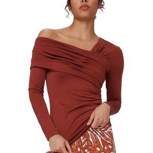 Diane Von Furstenberg Dolores Brick Red Off-Shoulder Long Sleeve Top Small